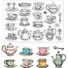 GLOBLELAND Tea Coffee Cups Clear Stamps Afternoon Tea Theme Embossing Stamp Sheets Teapot Silicone Seal Rubber for DIY Scrapbooking and Card Making Paper Craft Decor (DIY-WH0167-57-0434-US19)