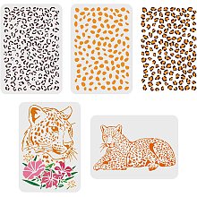 FINGERINSPIRE 4 Pcs Cheetah Leopard Print Stencils, A4 Size 11.7x8.3 inch Flower Panther Pattern Stencil Reusable DIY Animal Template for Painting on Crafts Wood Fabric Wall Furniture Home Decor