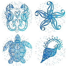 GORGECRAFT 4 Styles Sea Animal Window Decals Static Sea Turtle Conch Sea Horse Starfish Glass Sliding Door Sticker Waterproof Ocean Bedroom Bathroom Decals for Prevent Stop Birds Dogs Pets Strikes