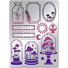 BENECREAT Metal Mushroom Jar Stencil, Sun Moon Border Templates Stencil for Engraving Wood and Patterns, Lettering, Stainless Steel Journal Stencils, 5.5x7.5"