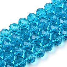 Glass Beads Strands, Faceted, Rondelle, Deep Sky Blue, 10x8mm, Hole: 1mm, about 65~66pcs/strand, 20.8~21.2 inch(53~54cm)