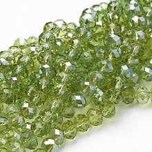 Honeyhandy Electroplate Glass Faceted Rondelle Beads Strands, Half Plated, Yellow Green, 6x4mm, Hole: 1mm, about 85~88pcs/strand, 16.1~16.5 inch(41~42cm)