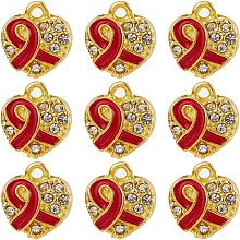 SUNNYCLUE 1 Box 30Pcs Red Ribbon Charms Bulk Heart Charms Rhinestone Love Charm Disease Prevention Hope Awareness Health Ribbons Charm for Jewelry Making Charm DIY Necklace Earrings Bracelet Supplies