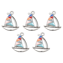 Honeyhandy Alloy Enamel Pendant Rhinestone Settings, Platinum, Sailboat, Colorful, Fit for 1mm Rhinestone, 21.5x16.5x2mm, Hole: 1.6mm