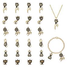 CHGCRAFT 24Pcs 6 Styles Antique Bronze Alloy Cat Pendant Vintage Animal Dangle Pendants Kitty Beads Charms Crafts Supplies for DIY Craft Bracelet Necklace Keychain Making, 23-48mm Length