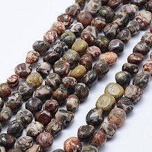 Honeyhandy Natural Leopard Skin Jasper Beads Strands, Tumbled Stone, Nuggets, 6~13x6~8mm, Hole: 1mm, 15.3 inch~15.7 inch(39~40cm)