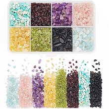 NBEADS 96~120g Natural Chip Stone Beads No Hole, Irregular Mixed Stone Beads Polishing Crushed Rock Beads for Jewelry Making DIY Craft, 8 Styles