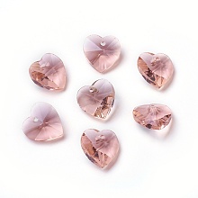 Honeyhandy Romantic Valentines Ideas Glass Charms, Faceted Heart Pendants, Pink, 14x14x8mm, Hole: 1mm