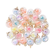 46Pcs 2 Style Transparent Glass Ball Bottle Pendants, with Glitter Sequins and CCB Plastic Findings, Round & Star and Round & Diamond, Luminous Pendant, Mixed Color, 21x15.5~16mm, Hole: 2mm, 2style, 23pc/style, 46pc/box