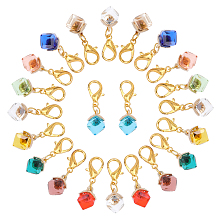 CHGCRAFT 22Pcs Cubic Crystal Charms Cube Glass Pendant Decoration Lobster Clasp Charms for Jewelry Making Necklace Earring Accessory