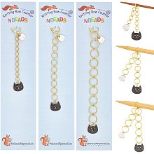 NBEADS 3 Pcs 3 Sizes Cat Charm Knitting Row Counter Chains, Alloy Enamel Charm Row Counter Chains with Brass Ring for Knitting Crochet Tracking Project Progress