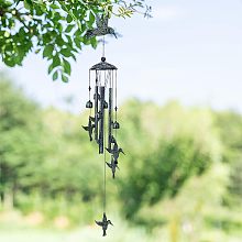 NBEADS Bird Wind Chimes, 37" Hummingbird Bell Decorations Outdoors Wind Chimes with Aluminum Tube and Polyester Cord for Outdoor Patio Home or Garden Décor Memorial Gift, Gunmetal & Green Patina