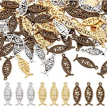 CHGCRAFT 120Pcs 3 Colors Jesus Fish Charms Tibetan Alloy Christian Fish Jesus Pendants Charms Beads for DIY Bracelet Necklace Jewelry Making