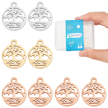 DICOSMETIC 12Pcs 3 Colors Tree Pendants Round Tree of Life Charms Metal Plant Pendants Stainless Steel Hollow Thick Carving Tree Charms for DIY Earring Necklace Bracelet Jewelry Making