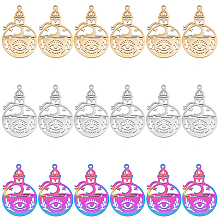 DICOSMETIC 18Pcs 3 Colors 304 Stainless Steel Pendant, Hollow Charms, Bottle with Eye, Mixed Color, 30x19.5x1.5mm, Hole: 1.4mm, 6pcs/color