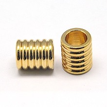 Honeyhandy 304 Stainless Steel Beads, Grooved Beads, Ion Plating (IP), Column, Golden, 9x10.5mm, Hole: 6mm