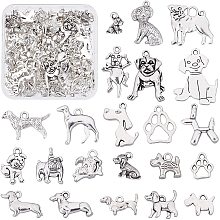 PandaHall Elite 22 Styles Dog Pet Charms, 88pcs Metal Dog Paw Prints Bone Charms Pendants Tibetan Antique Silver Animal Charms Dangle Charms for DIY Bracelet Necklace Jewelry Making