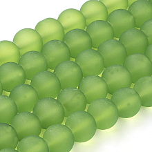 Honeyhandy Transparent Glass Bead Strands, Frosted, Round, Lime Green, 10mm, Hole: 1.3~1.6mm, about 80pcs/strand, 31.4 inch