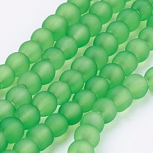 Arricraft Transparent Glass Bead Strands, Frosted, Round, Lime Green, 4mm, Hole: 1.1~1.6mm, about 200pcs/strand, 31.4 inches