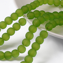 Honeyhandy Lime Green Frosted Round Transparent Glass Bead Strands, 6mm, Hole: 1.3~1.6mm, about 140pcs/strand, 31.4 inch