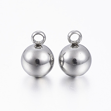 Honeyhandy 201 Stainless Steel Round Ball Charms, Stainless Steel Color, 11x8mm, Hole: 2mm