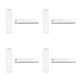 Unicraftale 201 Stainless Steel Rectangle Stamping Blank Tag Pendants, One Side Polishing, Stainless Steel Color, 40x9x1mm, Hole: 2mm, 30pcs/box