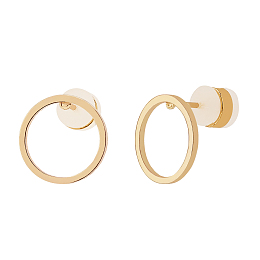 Brass Ear Stud Findings, with Brass Rubber Ear Nuts/Earring Backs, Ring, Real 18K Gold Plated, 20pcs/box