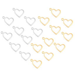 Unicraftale 304 Stainless Steel Charms, Heart, Golden & Stainless Steel Color, 10x13.7~14x0.8~1mm, Hole: 1mm, 100pcs/box