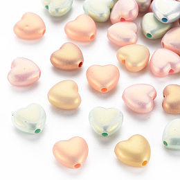 Honeyhandy Spray Painted Opaque Acrylic Beads, Frosted, Heart, Mixed Color, 10.5x11x5.5mm, Hole: 2mm, about 1310pcs/500g