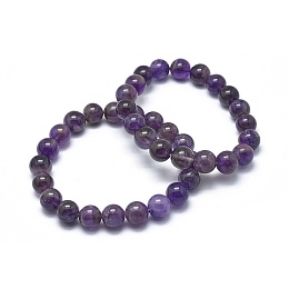 Honeyhandy Natural Amethyst Bead Stretch Bracelets, Round, 2 inch~2-3/8 inch(5~6cm), Bead: 5.8~6.8mm