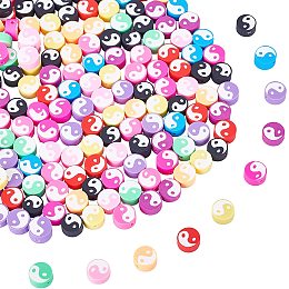 NBEADS About 200 Pcs Polymer Clay Beads, Taiji Pattern Polymer Clay Beads Flat Round Soft Pot Spacer Beads Crafts Handmade Accessories for Jewelry Making