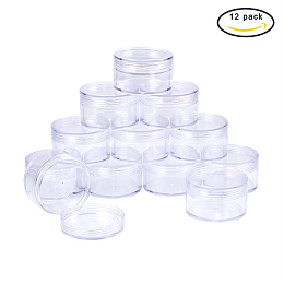 BENECREAT 12 Pack 2.2"x1.33" (50ml) Empty Clear Plastic Bead Storage Container jar with Rounded Screw-Top Lids for Beads, Nail Art, Glitter, Make Up, Cosmetics and Travel Cream