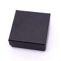 NBEADS Kraft Paper Jewelry Boxes, with Black Sponge Inside, Square, Black, 2-7/8x2-7/8x1-3/8 inch(7.3x7.3x3.5cm)