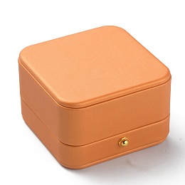 AHANDMAKER PU Leather Brooch Jewelry Box, Coin Badge Storage Case, with Golden Tone Metal Clasps, Square, Dark Orange, 7x7x4.6cm