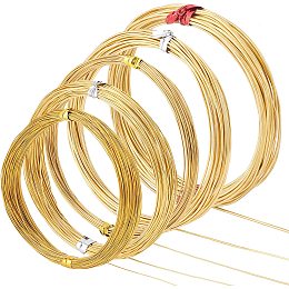 BENECREAT 5 Rolls 5 Style Round Brass Wire, Raw(Unplated), 0.3~1mm, 6~25m/roll, 1Roll/style