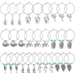 BENECREAT 240Pcs Tibetan Style Alloy Wine Glass Charms, Wine Bottle Theme Markers Tags with Hoop Earing Findings and Beads for Party Favors Decoration Gathering