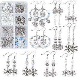 SUNNYCLUE 1 Box DIY 10 Pairs Christmas Charms Snowflake Charms Earring Making Kit Winter Charms for Jewelry Making Alloy Snow Charms Glass Beads Star Bead Adult Women Craft Antique Silver Instruction