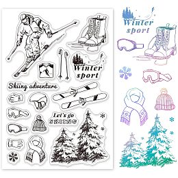 GLOBLELAND Skiing Adventure Clear Stamps Winter Sport Transparent Silicone Stamp Seal for Card Making Decoration and DIY Scrapbooking