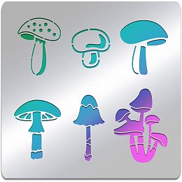 BENECREAT 6x6 Inch Mushroom Stainless Steel Stencils, Metal Stencil for Wood Carving, Drawings and Woodburning, Engraving and Scrapbooking