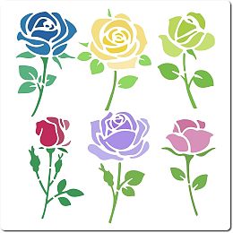 GORGECRAFT Rose Stencil Flowers with Leaves Templates 18x18cm Single Rose Bouquet Pattern Reusable Square Plastic Stencils Sign for Painting on Wall Canvas Fabric Notebook Scrapbooking DIY Art Crafts