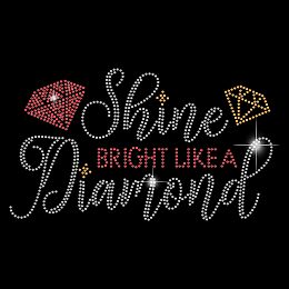 SUPERDANT Iron on Rhinestones Heat Transfer Design Shine Bright Like A Diamond Girl's Costume T-Shirt Crystal Heat Transfer