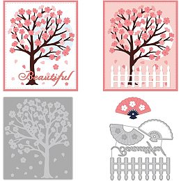 BENECREAT 2Pcs Cherry Blossom Tree Carbon Steel Cutting Dies Stencils, 2 Styles Japanese Style Fan Metal Embossing Stencils Template for DIY Card Scrapbooking Craft Album Paper Card Decor