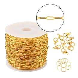 DIY Paperclip Chain Necklace Making Kit, Including Brass Paperclip Chains & Jump Rings, Zinc Alloy Lobster Claw Clasps, Golden, Chain: 7.5x3x0.5mm, about 32.81 Feet(10m)/roll, 1roll/bag