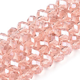 Honeyhandy Electroplate Glass Beads Strands, Pearl Luster Plated, Faceted, Rondelle, Salmon, 6x5mm, Hole: 1mm, about 85~88pcs/strand, 16.1~16.5 inch(41~42cm)