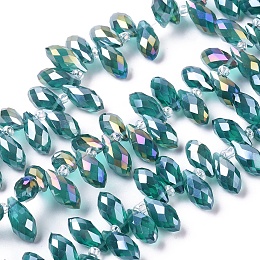 Honeyhandy Electroplate Glass Faceted Teardrop Beads Strands, Top Drilled Beads, AB Color Plated, Teal, 11.5~13x6mm, Hole: 1mm, about 100pcs/strand, 16.5 inch