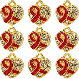 SUNNYCLUE 1 Box 30Pcs Red Ribbon Charms Bulk Heart Charms Rhinestone Love Charm Disease Prevention Hope Awareness Health Ribbons Charm for Jewelry Making Charm DIY Necklace Earrings Bracelet Supplies