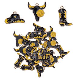 Honeyhandy 30Pcs 3 Style Light Gold Plated Alloy Enamel Pendants, Cattle/Cowboy Boot/Cowboy Hat, Mixed Color, 15~25.5x16.5~25.5x1.5mm, Hole: 1.6~1.8mm, 10pcs/style