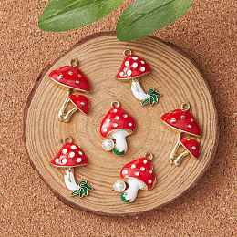 Honeyhandy 6Pcs 3 Style Autumn Theme Eco-Friendly Alloy Enamel Pendants, with ABS Plastic Imitation Pearl, Cadmium Free & Lead Free & Nickel Free, Mushroom, Light Gold, Mixed Color, 23~26.5x15.5~20x5~6mm, Hole: 1.8mm, 2pcs/style