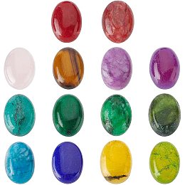 SUPERFINDINGS 14 Style 18x13mm Natural Oval Gemstone Cabochon Synthetic Flat Back Gemstone Chakra Healing Crystal Cabochon Covers for Craft Making