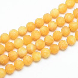 Honeyhandy Natural White Jade Bead Strands, Dyed, Frosted, Round, Gold, 8~9mm, Hole: 1mm, about 46~48pcs/strand, 14.9 inch